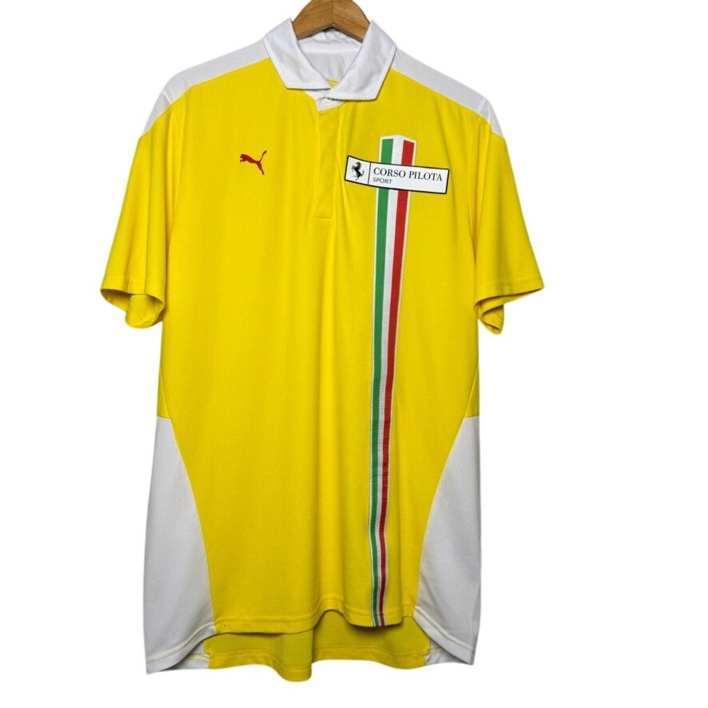 Ferrari Puma Corso Pilota Polo Shirt Mens XL Yellow Italy Racing Golf Sport